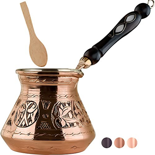 BCS Cezve Ibrik Briki Cafetière en cuivre avec poignée en bois Taille XL 530 ml