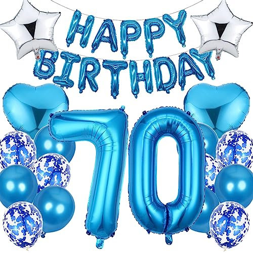 Ouceanwin Luftballon 70. Geburtstag Deko Mann, Blau Geburtstagsdeko 70 Jahre Männer, Folienballon Happy Birthday Deko 70. Geburtstag Mann Frauen, Ballons 70. Geburtstag Dekoration Set