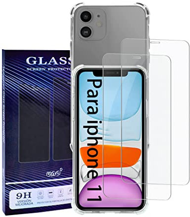 UNO' Kit de protection pour iPhone 11:2 films en verre trempé + étui anti-chocs, anti-rayures et anti-traces de doigts, compatible avec l'écran de l'iPhone 11 (6.1).