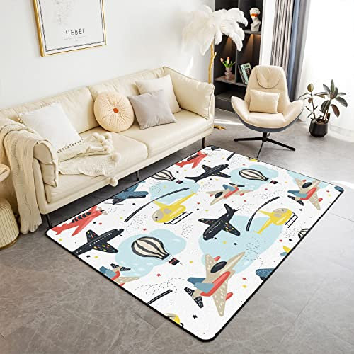 Loussiesd Cartoon Flugzeug Wohnzimmer Teppiche Flugzeug Druck Dekor Moderne Teppiche Fliegende Akzent Teppich Hubschrauber Fliegende Flugzeug Gesteppte Innenbodenmatte Kinder Teppich 150x200cm