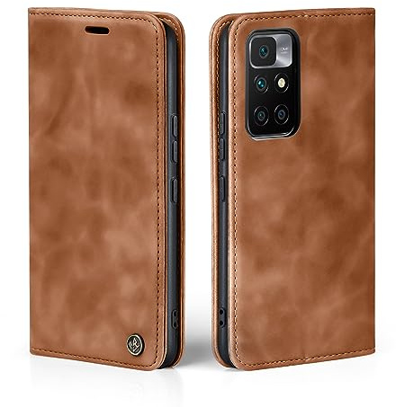 LBH Handyhülle für Xiaomi Redmi 10 in Hellbraun mit Karten- und Geldfach Smartphone Hülle mit Standfunktion Flip Case Schutzhülle Magnetverschluss Vintage