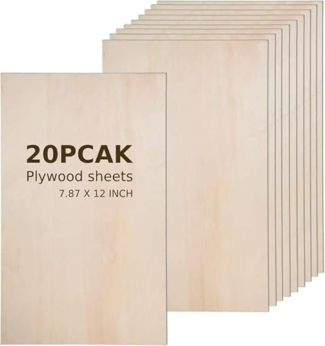 20 fogli di legno di tiglio sottile da 30,5 x 20,3 x 1/30,5 cm, perfetti per progetti artistici e scolastici e progetti fai da te, fogli di betulla baltica perfetti per la combustione del legno..