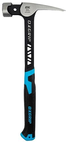 OX Pro Ultrastrike Rahmenhammer, gefräste Schlagfläche, gerade Klaue, robuste Kraft, vibrationsdämpfender überbrückter Hals, einteiliger Stahlgriff, rutschfester Griff, Sicherheitsmerkmale für