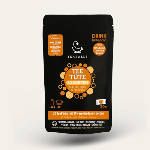 TEABALLS - PROBIERTÜTE mit 20 Probepackungen für Tee Eistee Limonade zum Auflösen in Wasser für ca. 40 Tassen Tee