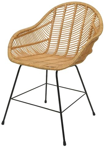 Esszimmerstuhl HWC-M28, Küchenstuhl Korbstuhl Rattansessel Rattanstuhl Stuhl, Kubu Rattan Metall
