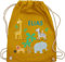 Turnbeutel Rucksack - Safari Tiere Zootiere Zoo Giraffe Zebra Löwe Elefant - Unisize - Senfgelb - kindergarten tasche kita baumwolle beutel personalisierte geschenke stoffbeutel