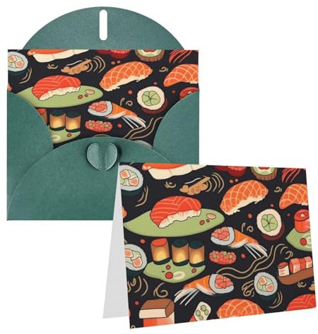 Kururi Grußkarten, japanische Sushi-Garnelen, Dankeskarten mit Umschlägen, Happy Birthday-Karte, 10,2 x 15,2 cm, minimalistisches Design, Dankeskarten für alle Anlässe, Geburtstag, Dankeschön,