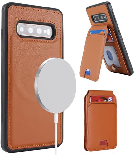 ELTEKER Handyhülle für Samsung Galaxy S10 Hülle mit Kartenfach Magnetischer Wallet Kartenhalter,Klapphülle Leder Schutzhülle - Braun