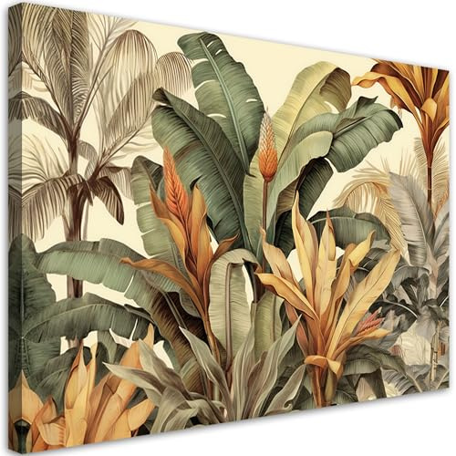 Feeby - Wandbilder Wohnzimmer 90x60 cm, Natur Blätter, Leinwand Bilder, Bilder für Schlafzimmer, Echter Gemalter Effekt, Moderne Wanddeko, Gemälde - Tropen Dschungel Grün