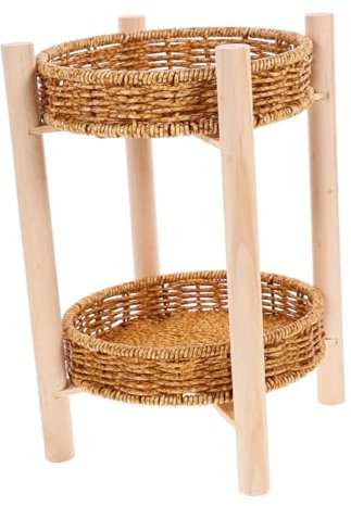 WATIIFUFU Plato De Fruta De Doble De Ratán Sintético Cesta De Almacenamiento Para Frutas y Pan Para Cocina o Salón Color Natural