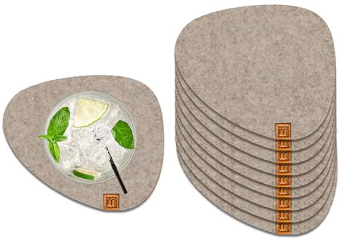 Miqio® Design Filzuntersetzer Stone | 10er-Set | 13 x 11 cm | Nachhaltige Oekotex Glasuntersetzer aus Filz | 10 Untersetzer für Getränke, Gläser, Kerzen, Tassen, Bar | Tischdeko | Beige