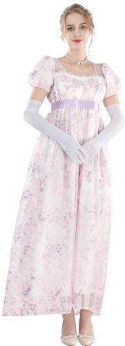 CR ROLECOS Robe victorienne pour femme, Régence anglaise, robe de bal Bridgerton bouffante avec gants, S