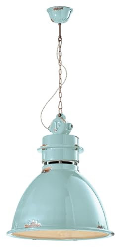 Licht-Erlebnisse Hängelampe Keramik Handarbeit Ø 50 cm H: max. 140 cm E27 in Hellblau Shabby Antik Industrial Hängeleuchte Esszimmer Pendelleuchte Küche