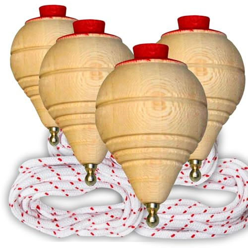IAMI 4 toupies en bois avec corde | Trompes classiques pour enfants