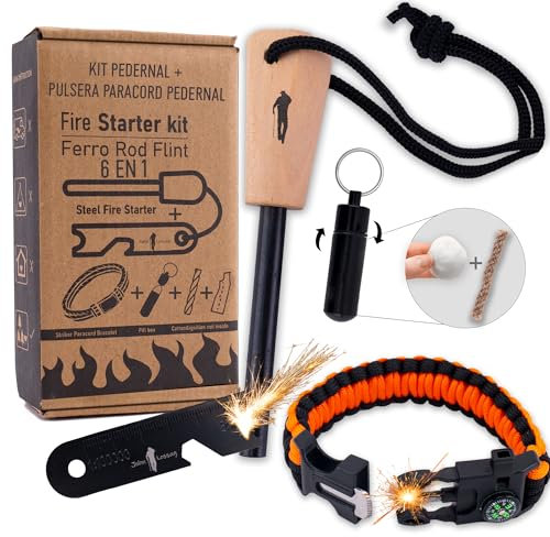 John Lossag-Feuerstahl Outdoor Set - Feuerstein, Kienspan, Überlebensausrüstung für Camping