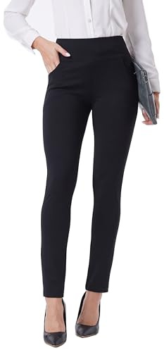 Fakanhui Pantaloni da lavoro da donna comodi elasticizzati a gamba skinny vita alta elastica pull-on business casual eleganti, Nero , XL
