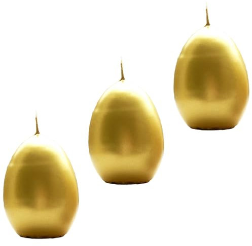 AUSWAHL Farbe + Menge - Eikerzen Dekoeier Kerze Osterei Eierkerzen farbig sortiert 4,5 x 6,5 cm - hier: 3 Stück [gold]