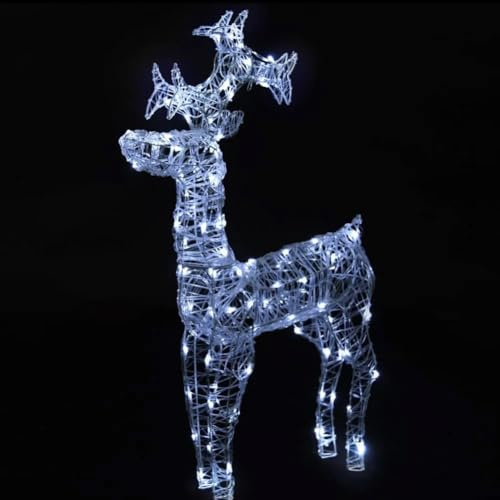 BAKAJI - Reno navideño luminoso para exteriores, adorno de ciervo con luces LED para decoraciones navideñas en puertas, jardín, decoración 3D de Navidad para exteriores IP44 (Blanco frío, 100 cm)