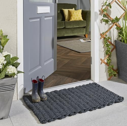 Lord of Rugs Zerbino in corda resistente, in plastica riciclabile, resistente alle intemperie, efficiente tappetino per porta d'ingresso, portico o ingresso, colore nero, 45 x 75 cm