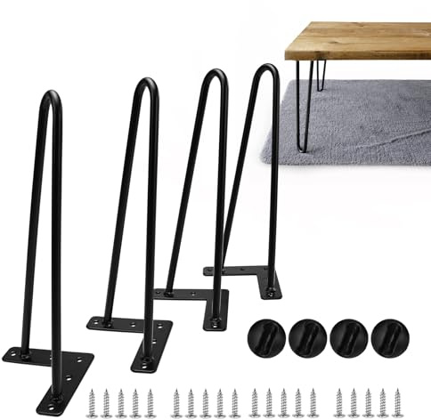 iMeshbean Möbelfüße 4 Stück, 30cm Hairpin Legs Metall Schwarz Tischbeine | Haarnadel Tischbeine mit Bodenschoner und Schrauben | DIY Füße für Nachttisch, Beistelltisch, Couchtisch, Hocker