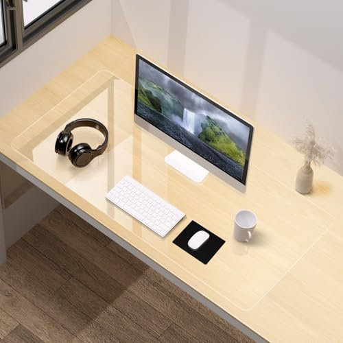 Dreamil Transparente Schreibtischunterlage, PVC-transparente schützende Schreibtischunterlage, abgerundete Ecken, wasserdichte, geeignet für Zuhause und Büro (140 x 58 cm)