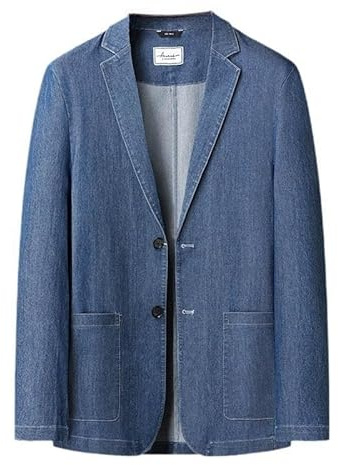 LIUYUYOUGO Blazer Uomo Casual Blazer da Uomo Elegante Casual Giacca da Abito in Denim Taglie Forti Blazer in Denim di Cotone Cappotti Due Bottoni Leggeri Cappotti Sportivi Morbidi E Comodi Jeans Lav