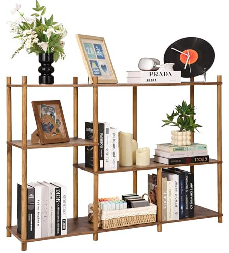 GERYMU Bücherregal Stehend Raumteiler Regal, Offene Fächer Standregal mit 4 Ebenen für Wohnzimmer, Arbeitszimmer, Konsolentisch, Schlafzimmer, Rustikales Braun 120x85x30 cm