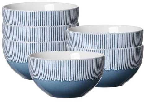 Ritzenhoff & Breker Banda Schalen 6er Set, 14 cm, Müslischalen mit Streifen-Relief, Minimalistisches Geschirr in Coupe-Form, Spülmaschinenfest, Steingut, Blau