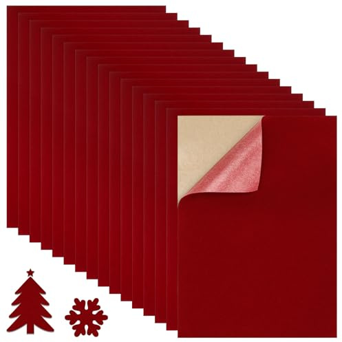 Wzone 16 Stück Samt Selbstklebend, 30×21cm Samtstoff, Samtstoff Rot für Schmuckkästchen, Schublade und DIY Handwerk