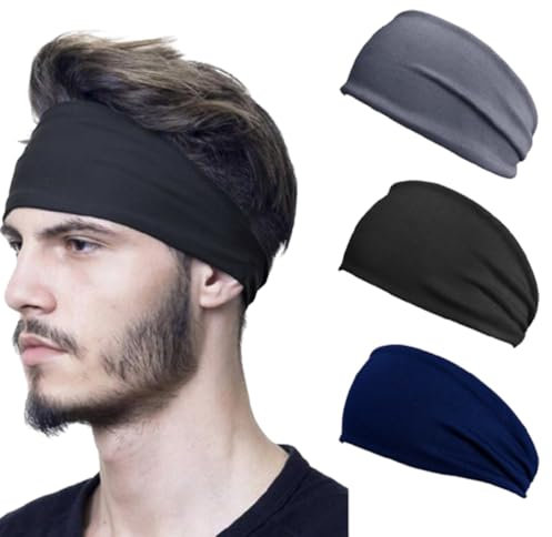 3 fasce sportive per la testa adatte sia per uomini che per donne. Vengono utilizzate sulla fronte, con buona elasticità e proprietà antiscivolo. (Nero/Grigio scuro/Blu navy)
