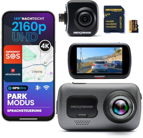 Nextbase 622GW Dashcam Auto + Rückkamera mit Zoom & 64GB SD Karte | 4K UHD, Bildstabilisierung, What3Words, GPS & Emergency SOS | Parkmodus