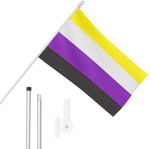 Non-Binary Flagge, Fahnenmast und Wandhalterung, 152 x 91 cm, nicht-binäre Flagge mit Ösen, ausziehbarer Stange und Halterung, Pride Month Indoor Outdoor Dekoration, LGBTQ+ Festivals und Feiern