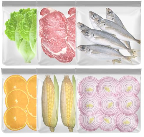 6 Pezzi Sacchetti per Alimenti in Silicone, 11X 11 Freezer Riutilizzabili, Congelaresacchetti richiudibili PEVA Gelo Alimenti, Silicone salvafreschezza Senza BPA per Frutta, Verdura e Carne
