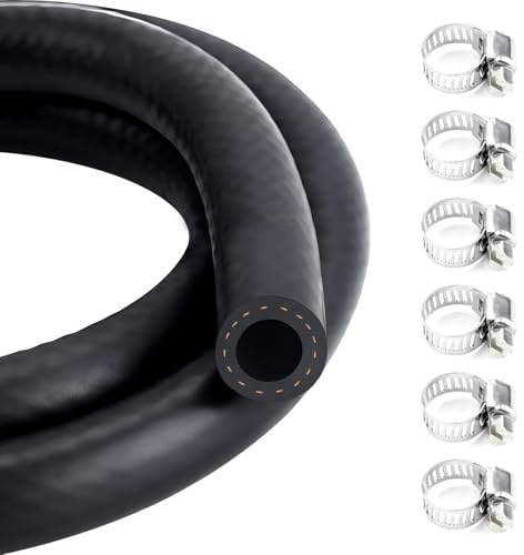 10mm Fuel Line Hose,Fuel Hoses,Gas Line Hose,1M Rubber Pipe &6 Hoses Clamps | Outer Diameter 16mm,Car Fuel Tube,Petrol Rubber Tube,Diesel Pipe for Trucks,Cars,Tractors and Small Engines