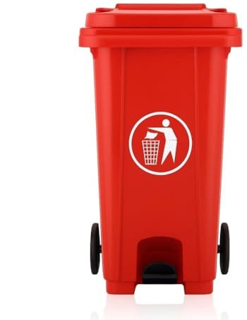 Stalwart Large Pedal Wheelie Bin 100L – Heavy Duty Rubbish & Waste Bin 74×53×45cm – Hands-Free Pedal Mechanism sutable for recyling waste indoors or outdoors (Red)