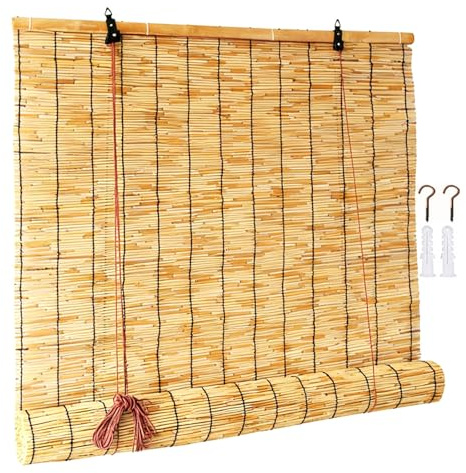 Bambusrollo 160 cm 70 cm 166 cm 90 cm 75 cm 100 cm breit Bambus Rollo Outdoor Balkon Sonnenschutz Sichtschutz ohne Bohren(Natürlich,130W x 100H cm)