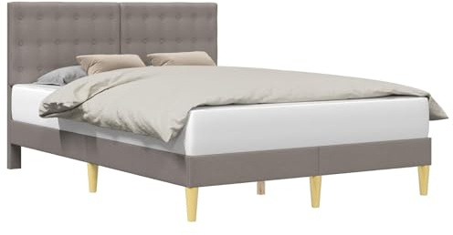 vidaXL Bettrahmen mit Kopfteil Taupe 140 x 200 cm Stoff, Bezahlbarer, rechteckiger Bettrahmen mit Sperrholz-Kopfteil, ideal für Dein minimalistisches Schlafzimmer