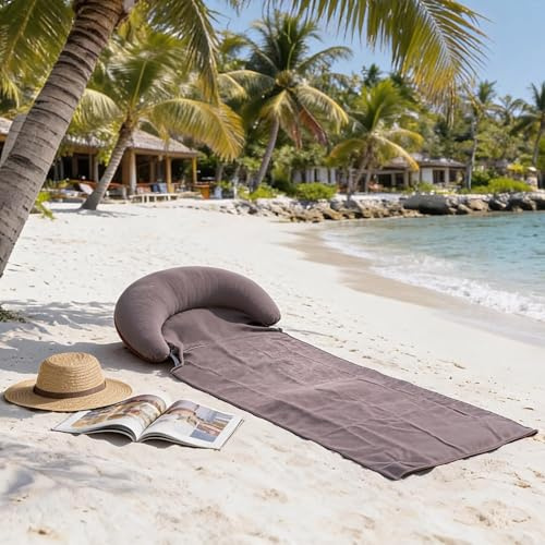 Eqvexd Weiche aufblasbare Strandmatte Aufblasbare Liege mit Kopfstütze Tragbarer Strandkorb Outdoor Zubehör,Einfache Reisedecke,Kissen,Stuhl(Light Brown)