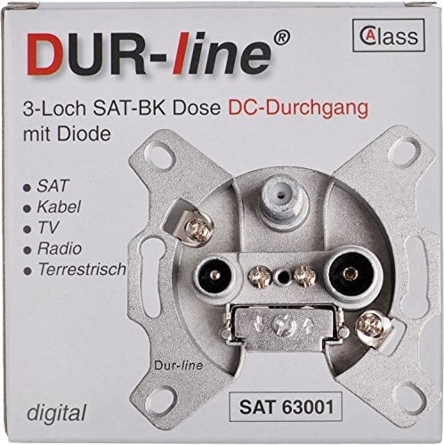 DUR-line Prise d'antenne à 3 trous SAT | Télévision par câble | DVB-T | Radio | Unicable utilisation en surface ou encastré (prise de passage, adapté aux applications numériques)