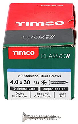 TIMCO Classic Multi-Purpose Screws - 4.0 x 30 - A2 Stainless Steel - Box of 200
