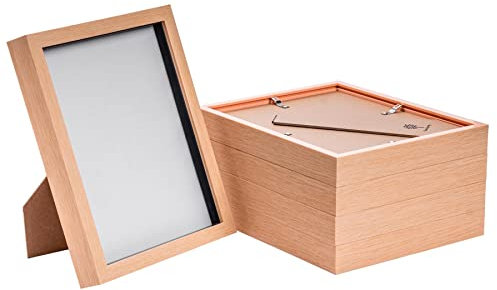 Nicola Spring 3D Shadow Box Photo Frames - 8x10 (20x25cm) - Pack of 5 - Light Wood 3D Photo Frame Box Picture Frame Box Portrait Display Case for Crafts, Keepsakes, Wedding, Graduation
