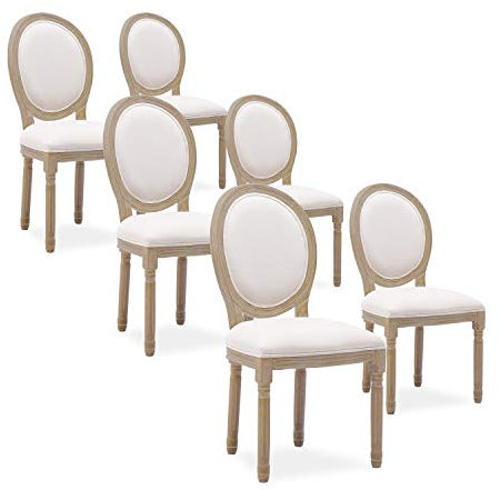 INTENSE DECO Lot de 6 chaises médaillon Louis XVI Tissu Beige