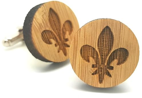 BOBIJOO Jewelry - Boutons de Manchette en Bois Fleur de Lys Métal Royaliste Chevalier Templier