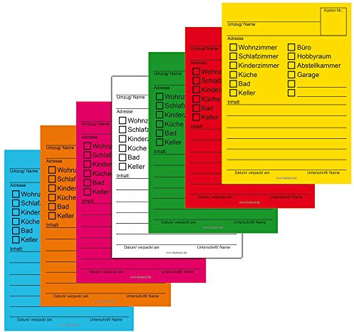 140x Umzugetiketten, 7 Farben, Aufkleber Beschriftung mit Etiketten vom Umzugskarton für den Überblick beim Umzug