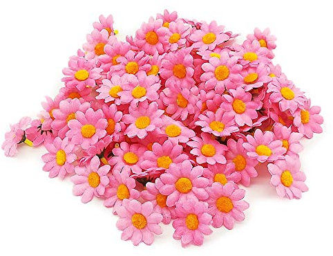 BornFeel Künstliche Gerbera Blumen Köpfe 100tlg. Daisy Sonnenblumen Blumenköpfe für DIY Hochzeit Party Handwerk Tischstreudeko (Pink)