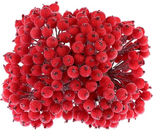 Tatuo Künstliche Bereifte Holly Beeren Gefälschte 12 mm Mini Weihnachten Frucht Beeren Blume Deko (Rot, 400)