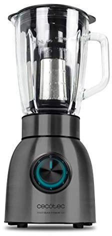 Cecotec Batidora de vaso Power Black Titanium 1500 de 1500 W con Filtro para Licuados, Cuchillas de Titanio negro y Jarra Termorresistente.