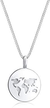Elli Halskette Damen mit Weltkugel Plättchen Anhänger Wanderlust in 925 Sterling Silber 45 cm Länge