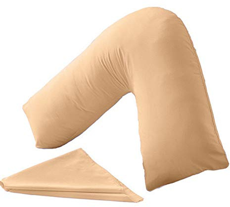 ER Traders Ltd V Pillow With V Pillowcase Hollowfibre Back and Neck Support V Shaped Orthopedic (Latte, Complete with Pillow)