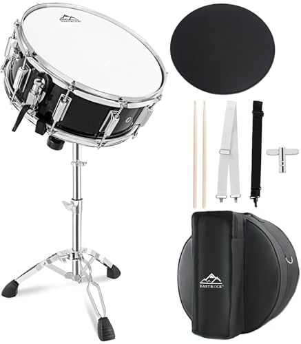 EASTROCK Snare Drum Set 14X5.5 Inches for Student Beginners with Gig Bag, Drumsticks, Stand, Drum Keys, Coated Material Drum Head, Black